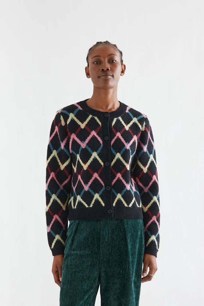 Cárdigan con tejido punto jacquard con estampado skein